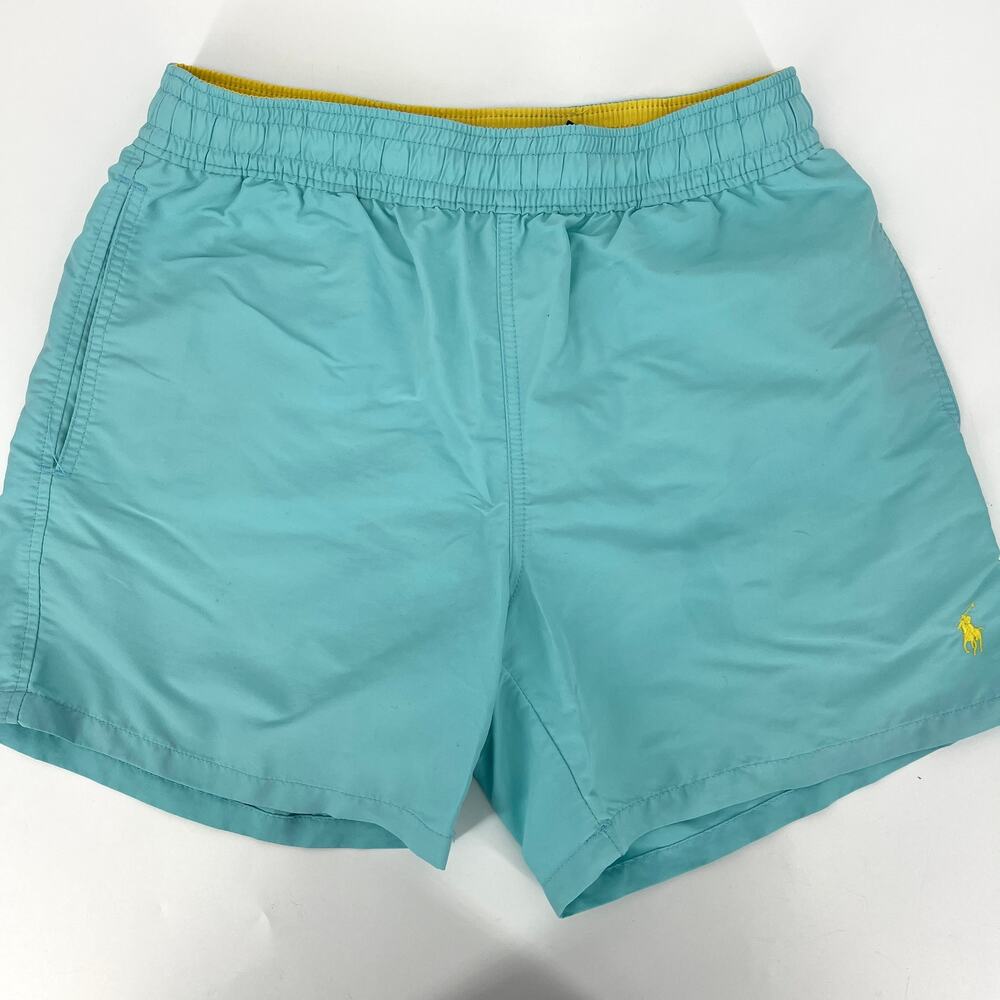 POLO Ralph Lauren Mens Swim Trunks Aqua Yellow Drawstring Mesh Lined Size S